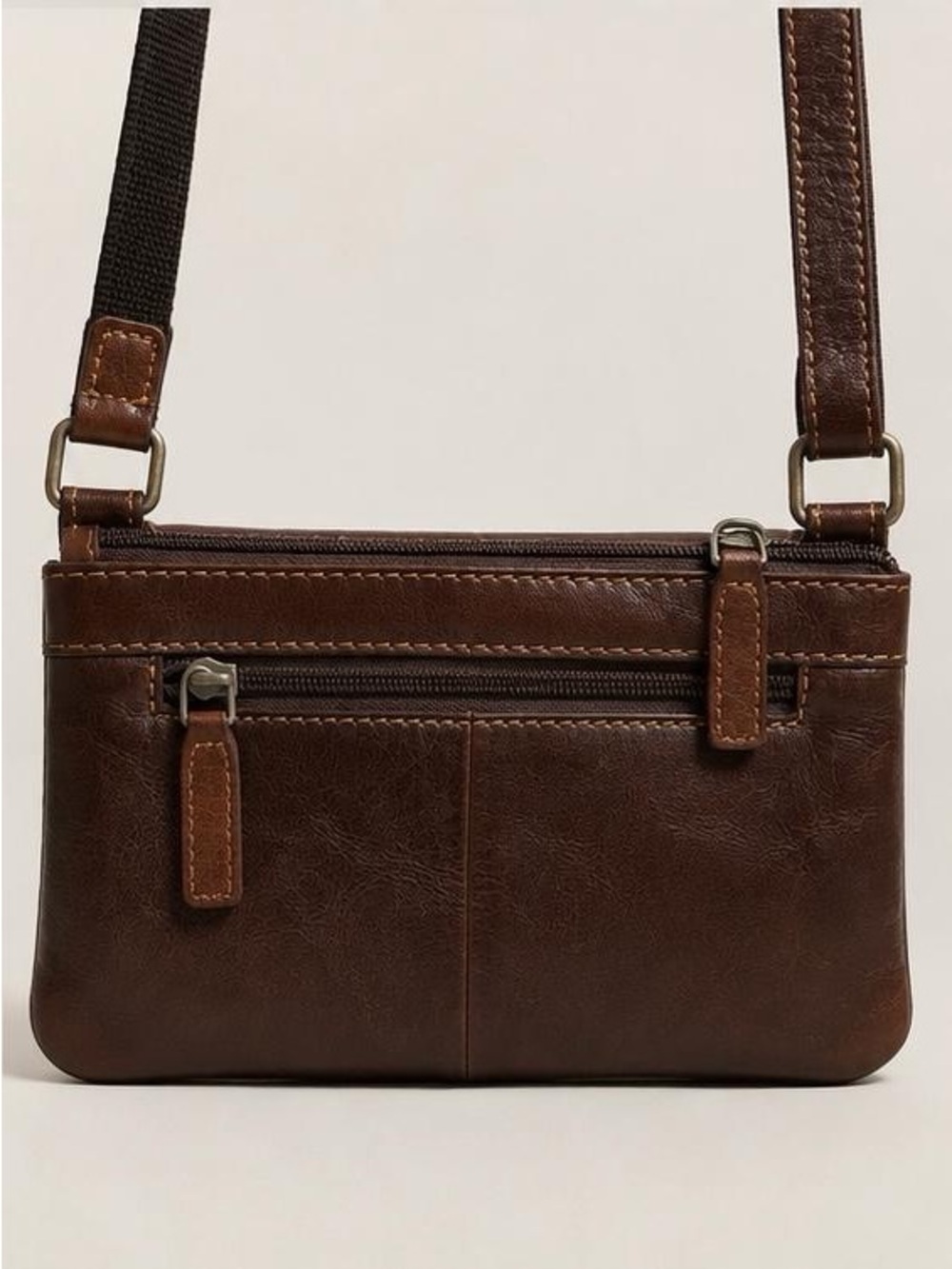 Jack Georges Brown Leather Shoulder Bag with Front Buckle Detail - Picture 3 of 8